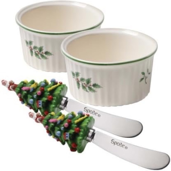Spode Christmas Tree Dip Set Ramekins and Spreaders - Picture 3 of 3